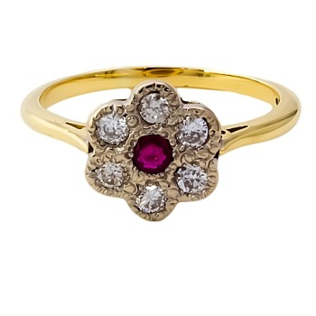 18ct gold Ruby / Diamond Cluster Ring size S